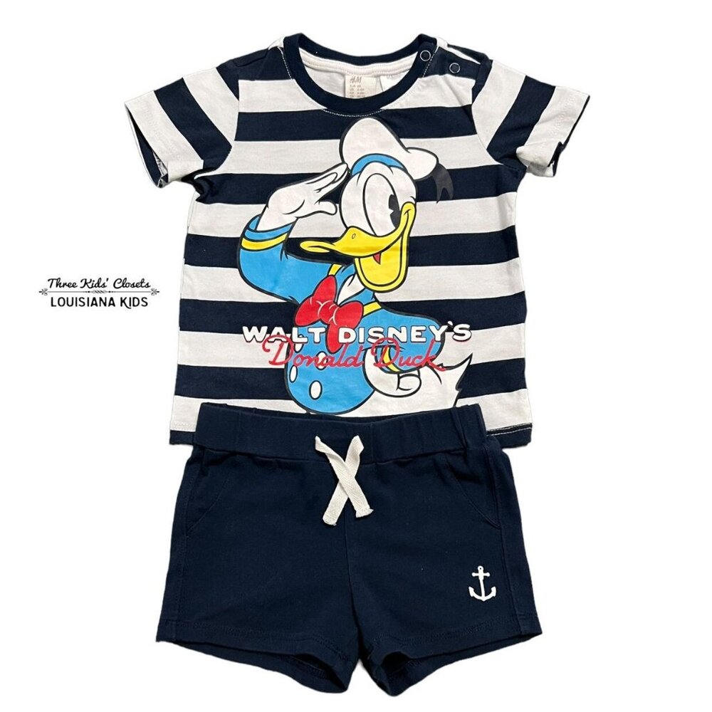 H&M + Disney 4-6m Donald Duck Shirt & Shorts Set